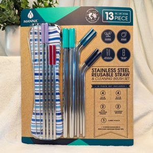 🌸 13 pc. Stainless Steel Straw Kit, Reusable Straws, Smoothie Straws etc NIB